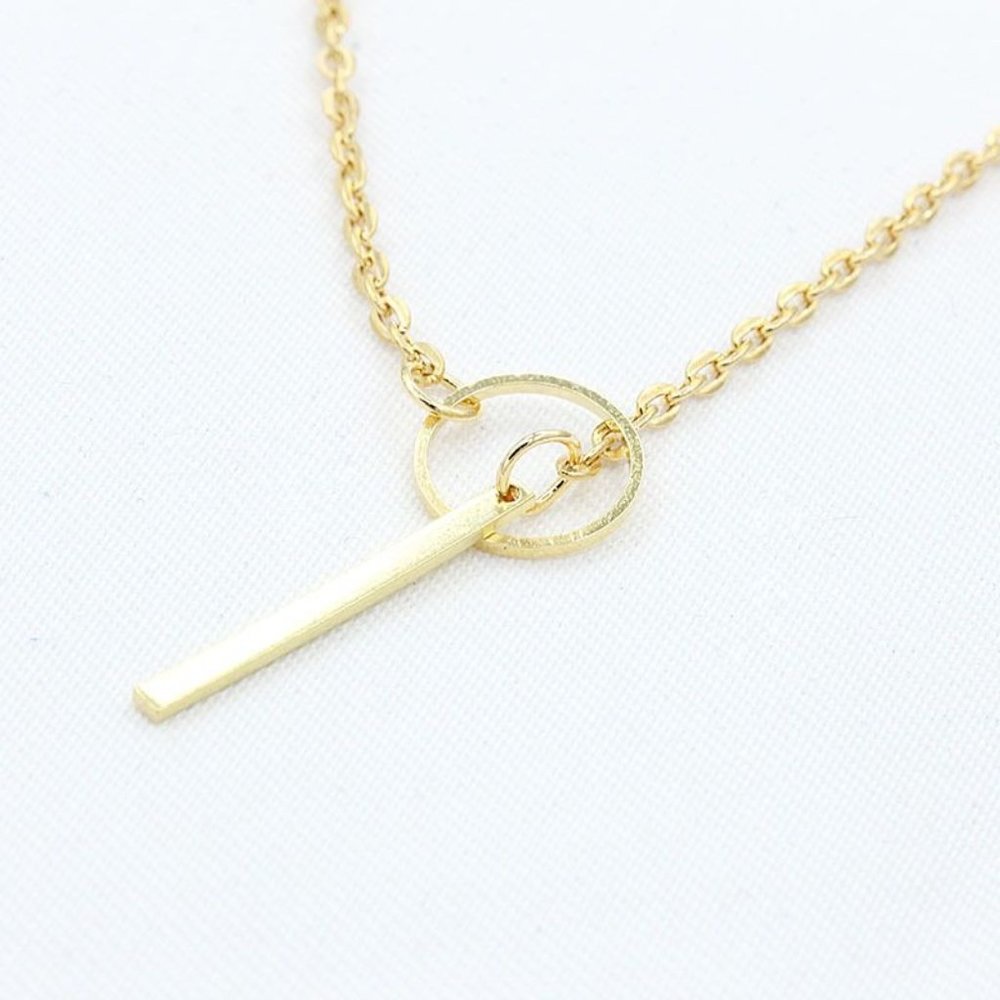 Lariat Dainty Long Thin Chain Simple Circle Bar Y Drop Necklace Gold A0119 - Picture 4 of 12